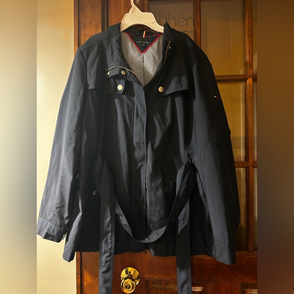 Tommy Hilfiger Women’s Navy Rain Coat with Waist Tie